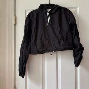 American Apparel Cropped Black Hooded WindbreakerJacket, Size M
